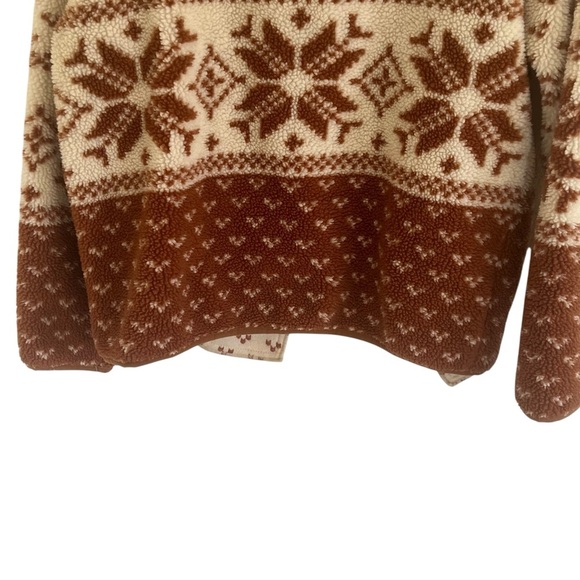 Orvis Beige Tan Fair Isle Collarless Fleece Jacket Large - Picture 6 of 12